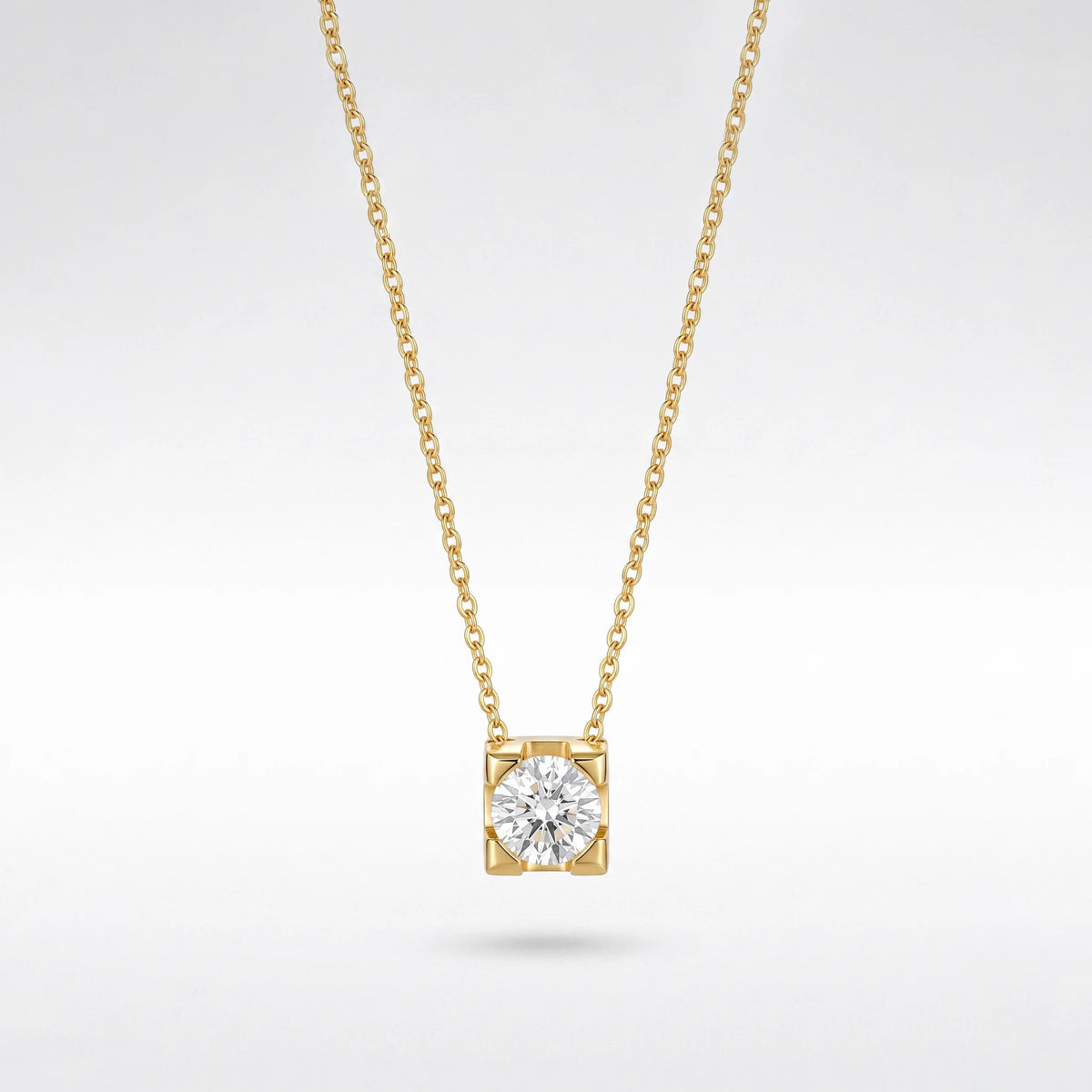 QIAOREN 13468 Minimalist Four Prong Round Cut Cubic Zirconia Pendant Necklace, Dainty Thin Cable Chain Single Stone Necklace