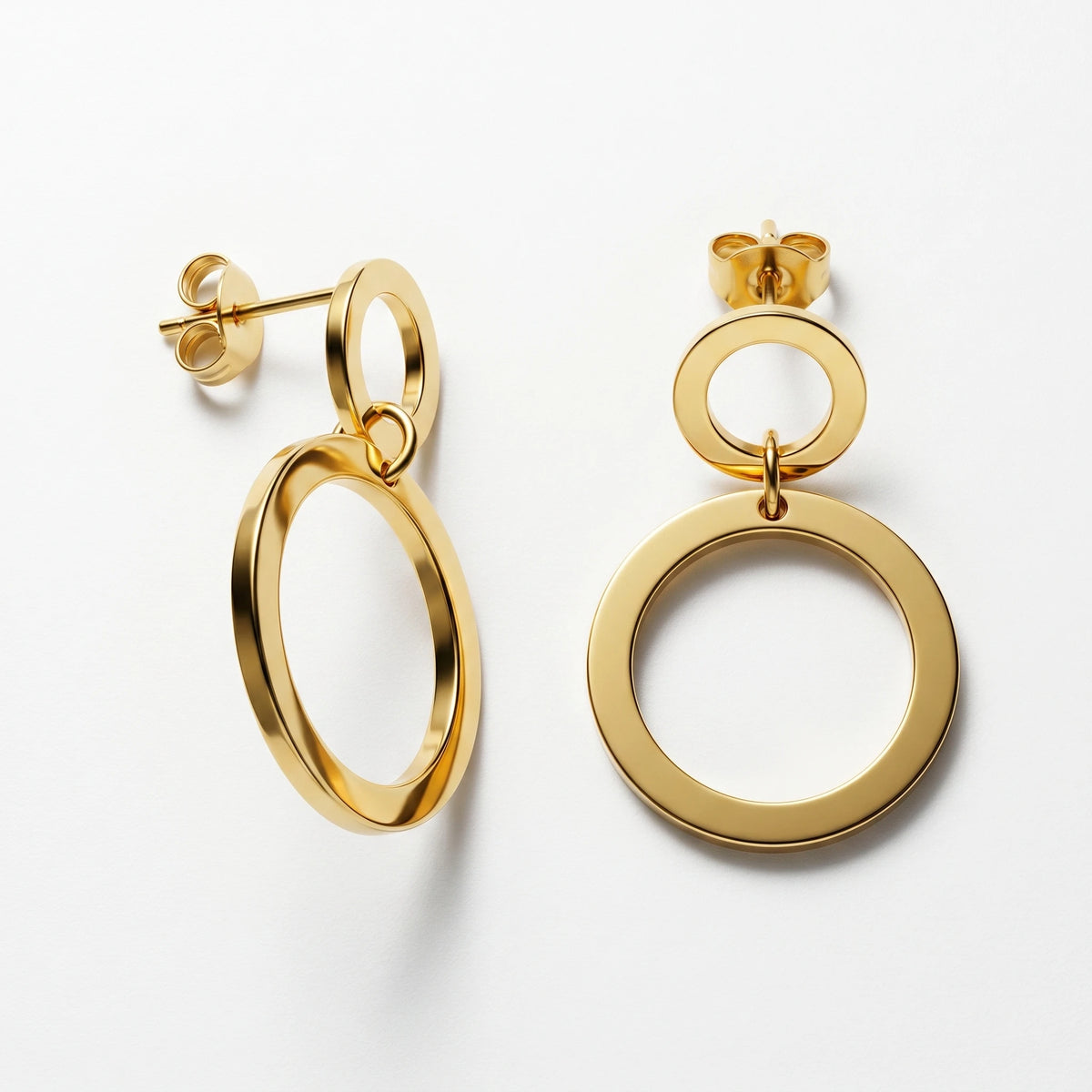 QIAOREN 11192 Chic Double Circle Stud Earrings Waterproof Stainless Steel Gold Earrings European Style Jewelry