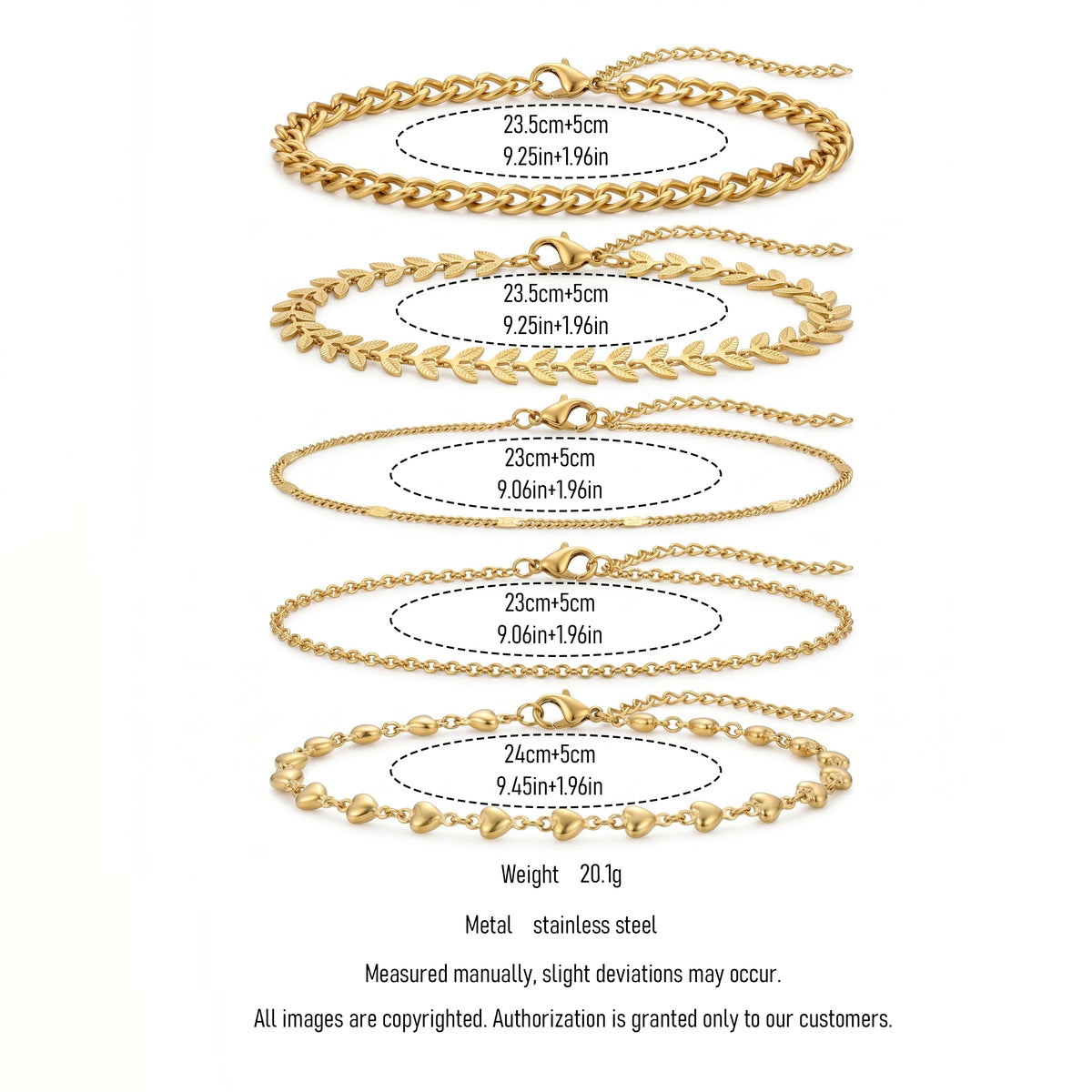 QIAOREN 11538 Boho 5 Layer Stackable Anklet Set 18K Gold Plated Stainless Steel Beach Foot Jewelry