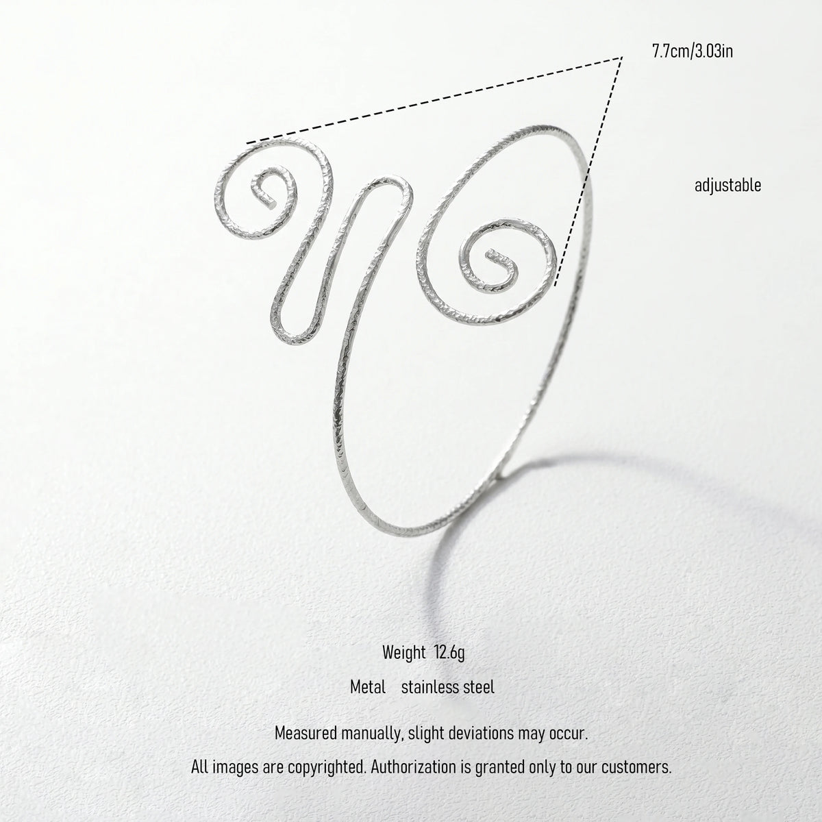 QIAOREN 12820 Tarnish Free 316L Stainless Steel Upper Arm Cuff Adjustable Swirling Armlet Waterproof Hypoallergenic Silver Tone