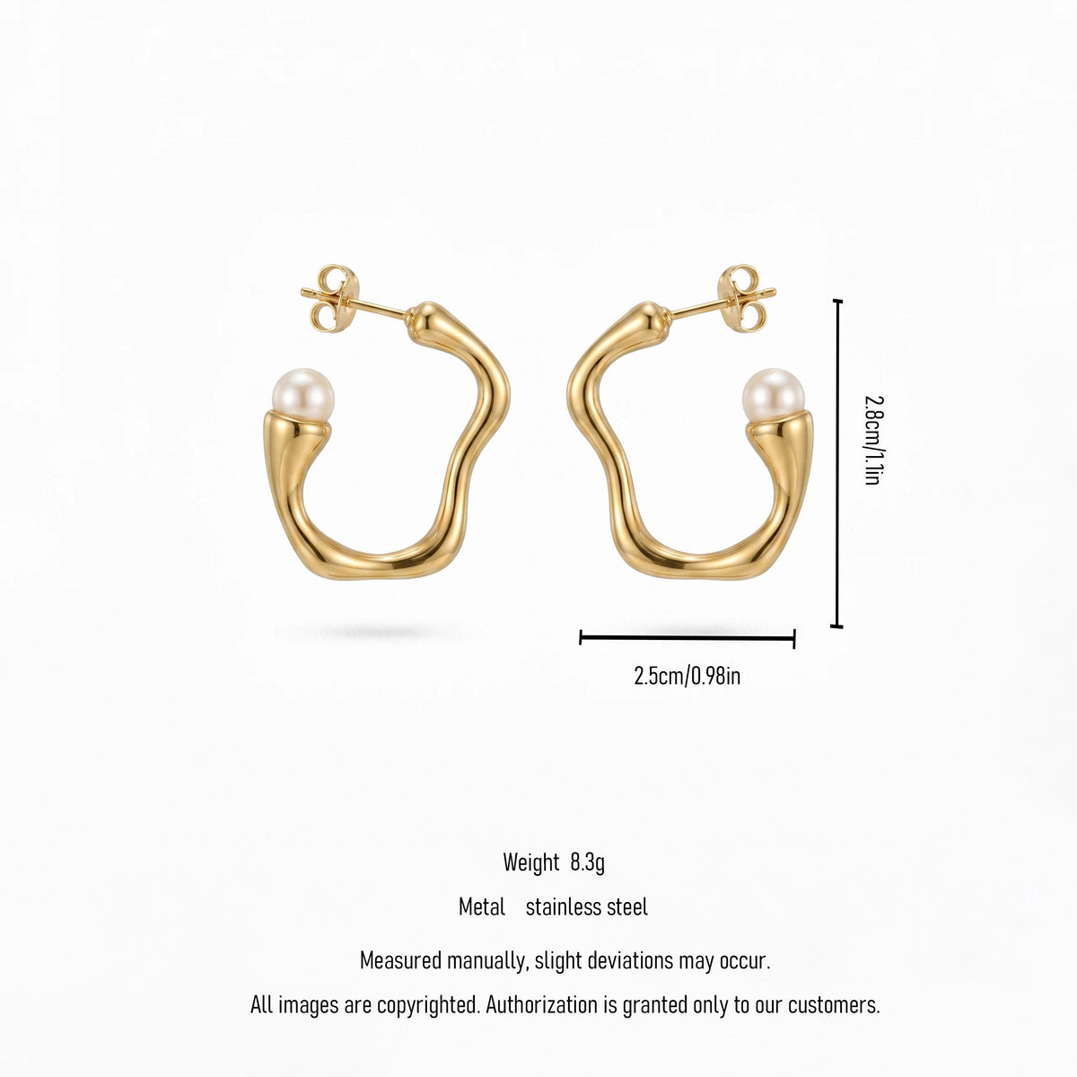 QIAOREN 12331 Elegant Quiet Luxury Irregular Molten Pearl Hoop Earrings Gold Stainless Steel Fluid C-Shaped Statement Studs Gift