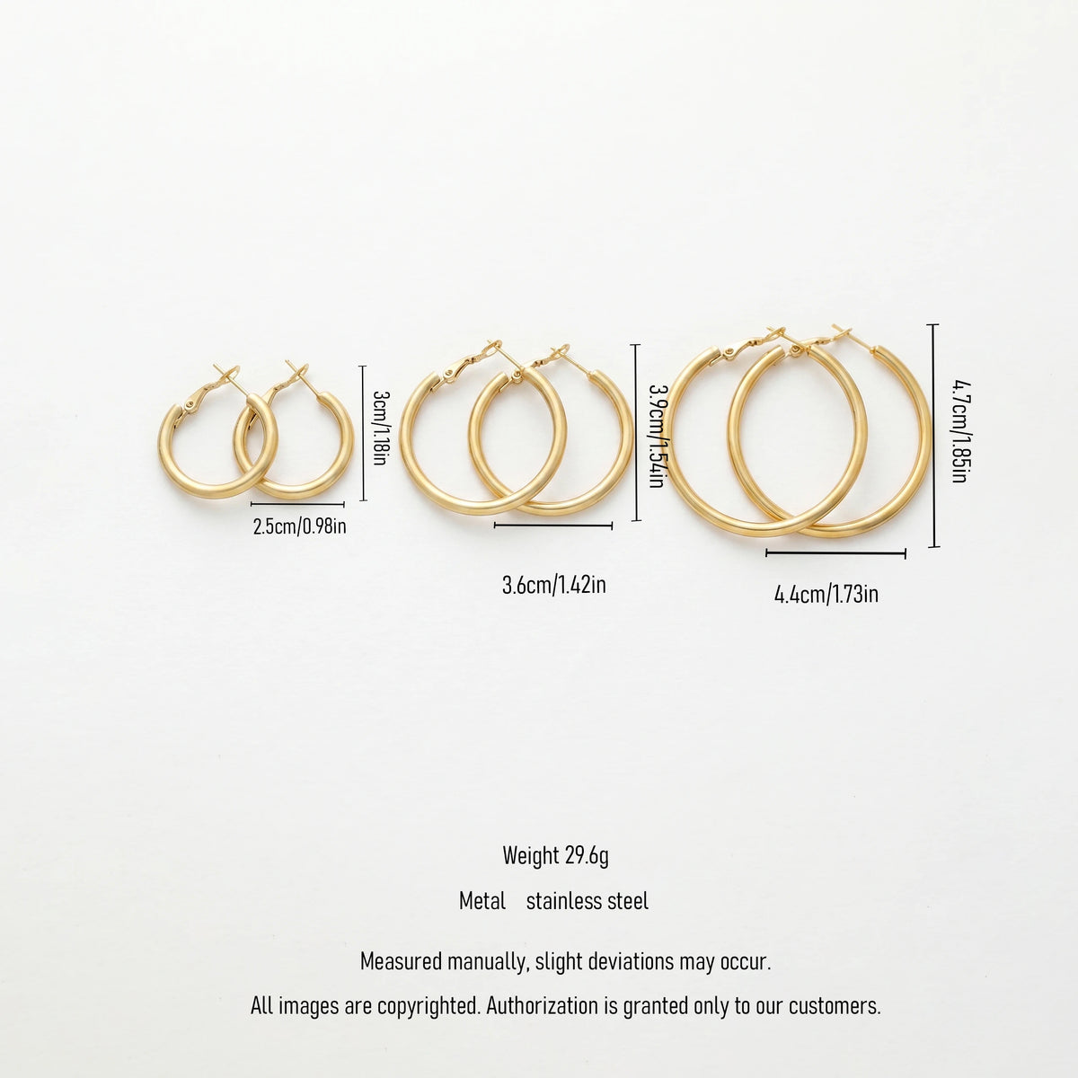 QIAOREN 13203 Gold Plated Tube Hoop Earrings for Women Stainless Steel Polished Round Minimalist Fashion Jewelry
