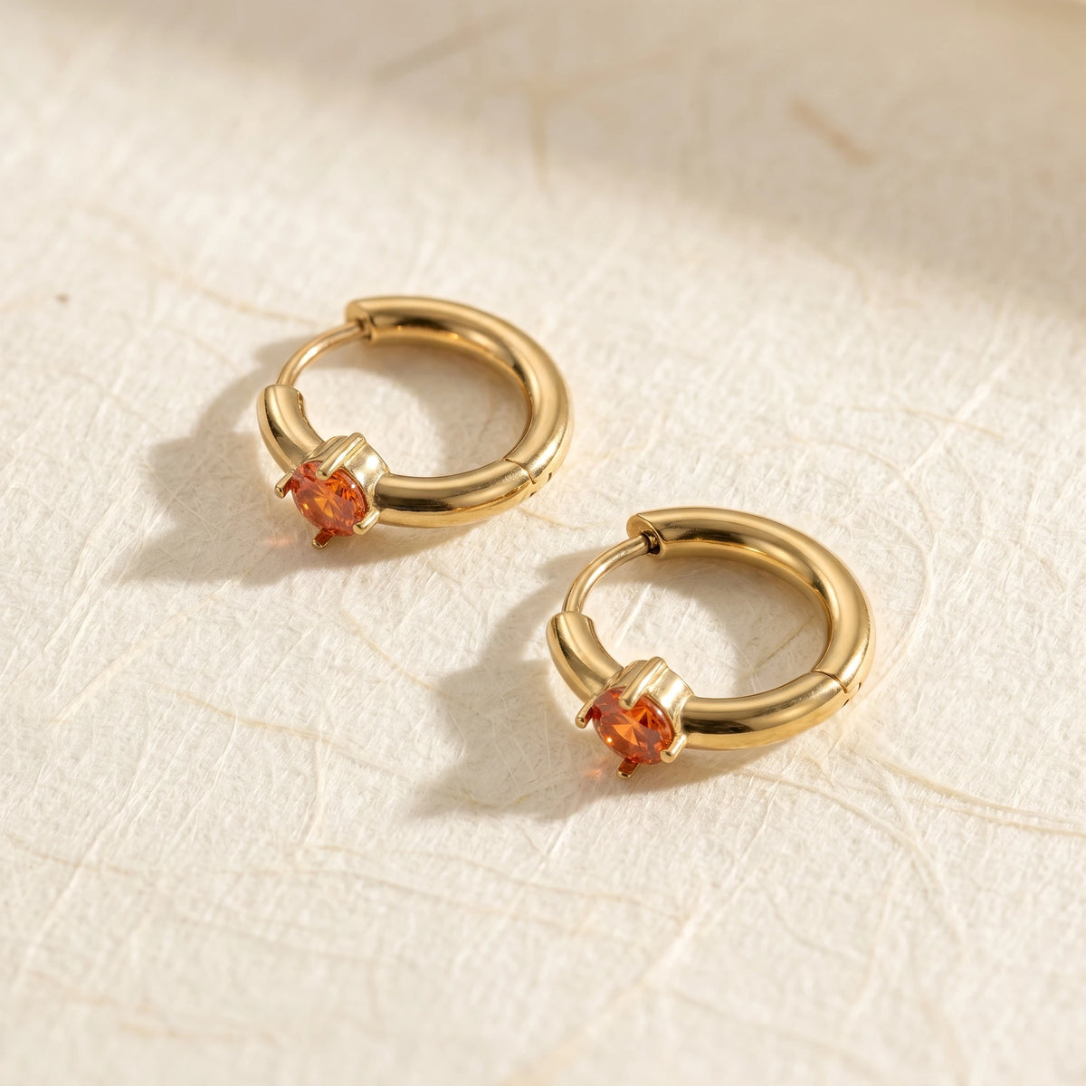 QIAOREN 12130-34 Assorted Round Colored Gem Stainless Steel Small Hoop Earrings PVD Gold Hypoallergenic Ear Buckle