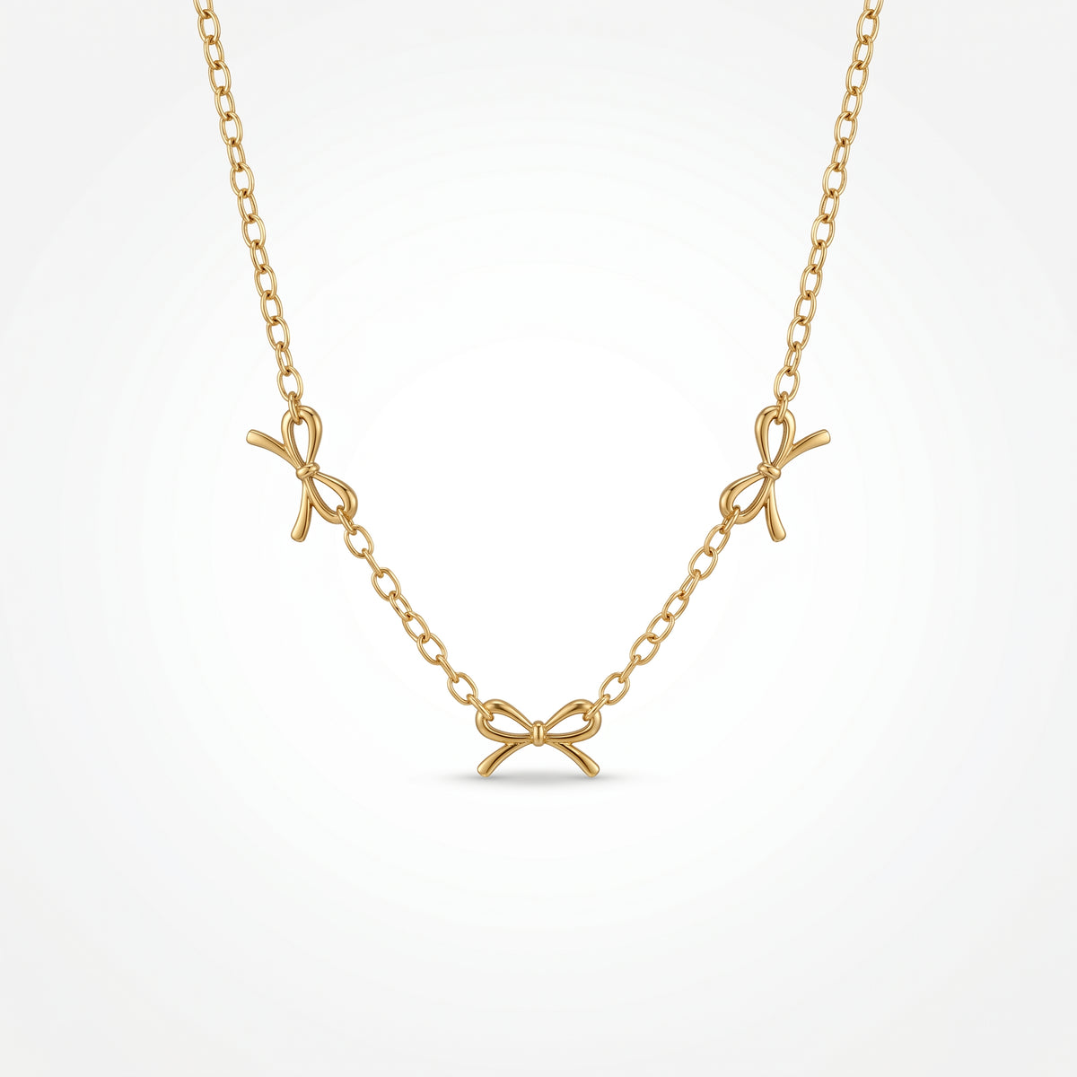QIAOREN 12868 18K Gold Plated Coquette Bow Necklace, Waterproof Tarnish Free Stainless Steel Ribbon Charm Jewelry for Women