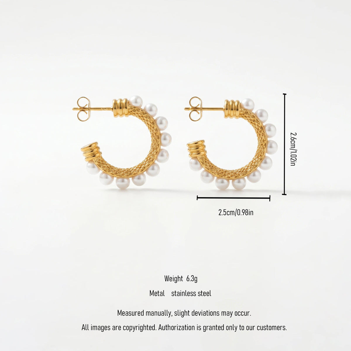 QIAOREN 12396 French Retro Woven Mesh Pearl C Hoop Earrings Gold Stainless Steel Knitted Cable Textured Open Hoops Women US EU