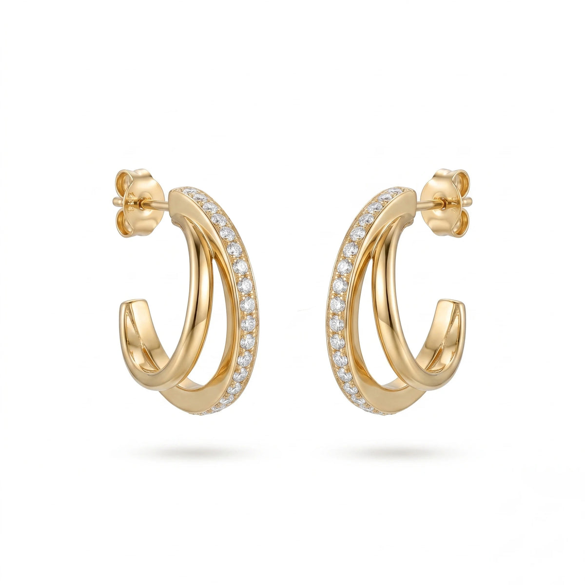 QIAOREN 12313 Trendy CZ Pave Double Hoop Earrings Gold Stainless Steel Stacked Layered C Shape Half Hoops Jewelry Women US EU