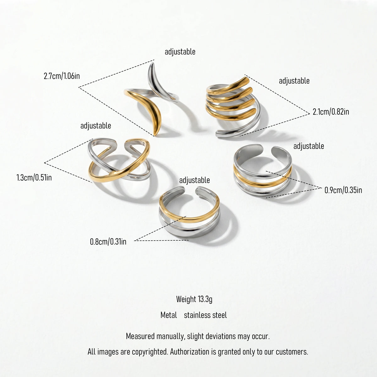 QIAOREN 13021-25 Gold Silver Plated Adjustable Open Stack Ring Set for Women Minimalist Geometric Statement Rings