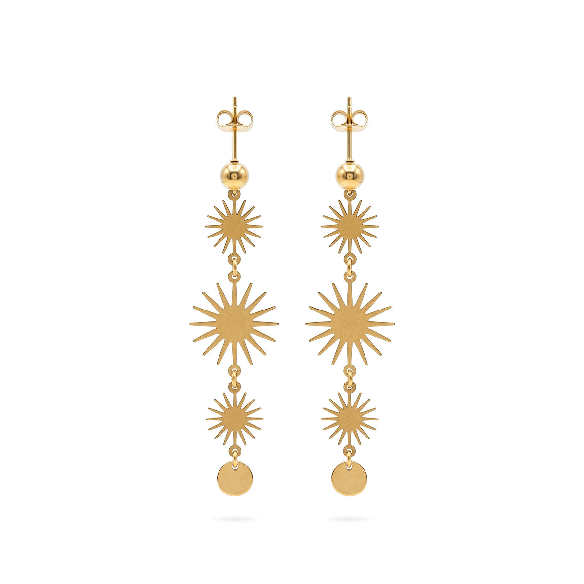 QIAOREN 11791 Trendy Boho Celestial Sunburst Long Dangle Earrings Stainless Steel 18K Gold Plated Jewelry for Women US EU