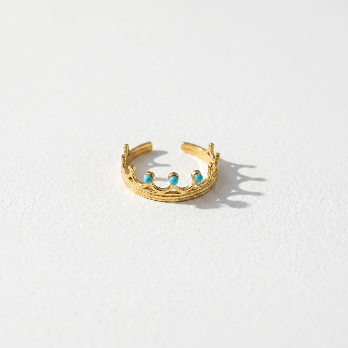 QIAOREN  5Pcs Gold Stainless Steel Turquoise Open Ring Set Irregular Hammered Crown Adjustable Boho Stackable Rings