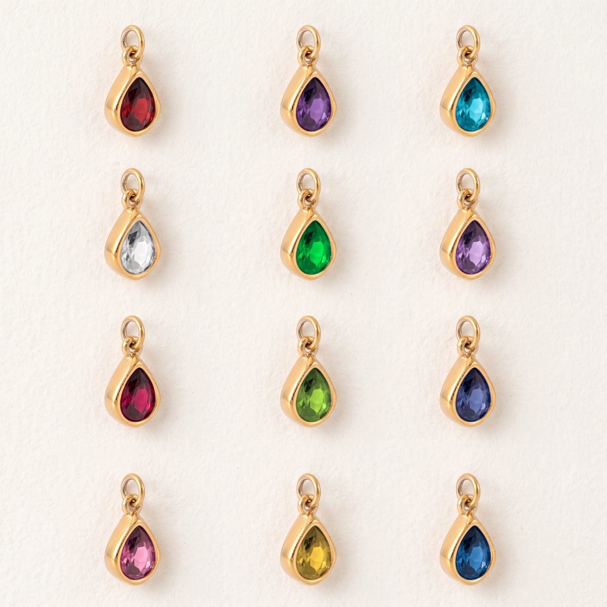 QIAOREN 13918-29 Birthstone Bezel Set Teardrop Pear Shape Charm Pendant with Multicolor CZ Stone for Making DIY