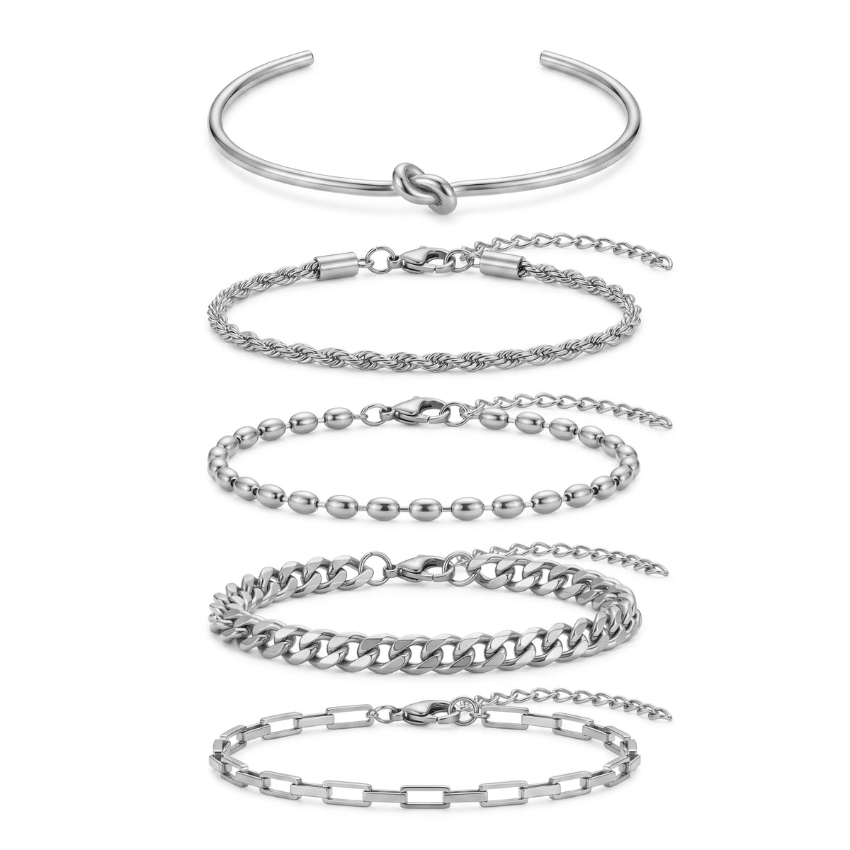 QIAOREN 11587 Waterproof 18K Gold Stainless Steel Bracelet Set 5PCS Stackable Daily Wear Bracelets for Women