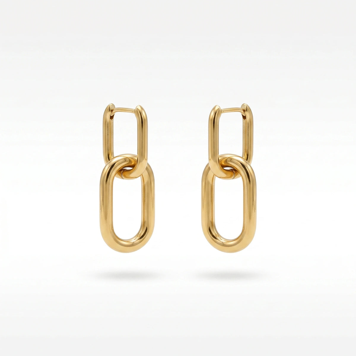 QIAOREN 12524  Modern Interlocking Rectangular Hoop Earrings Silver Stainless Steel Bold Link Dangle Jewelry US EU