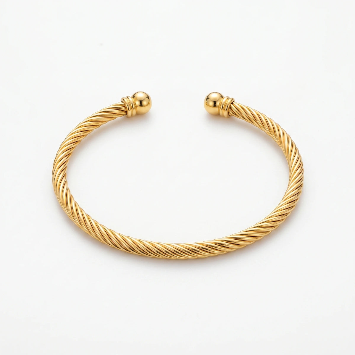 QIAOREN 10723 Trendy Rope Twist Pattern Chain & Link Bracelet 18K Gold Plated Stainless Steel Adjustable Unisex Everyday Staple