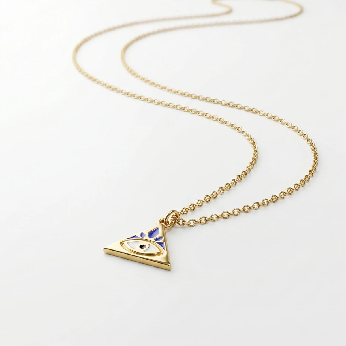 QIAOREN 12818 Waterproof 18K Gold Blue Enamel Triangle Necklace Surgical Steel Non Fading Spiritual Charm Jewelry Gift