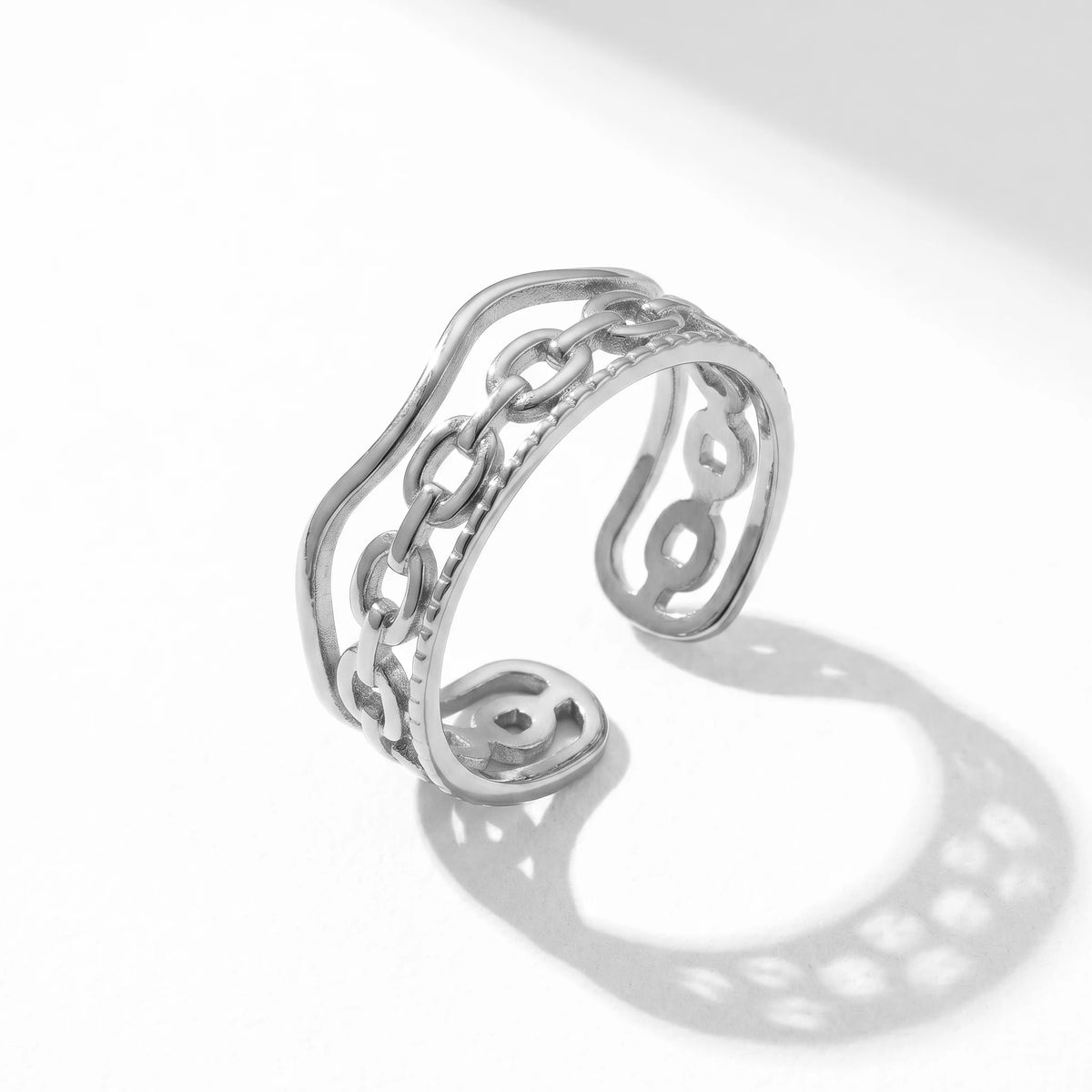 QIAOREN 10709 5Pcs Trendy Gold Plated Stainless Steel Adjustable Stackable Inlay Statement Ring Watch Set for Women