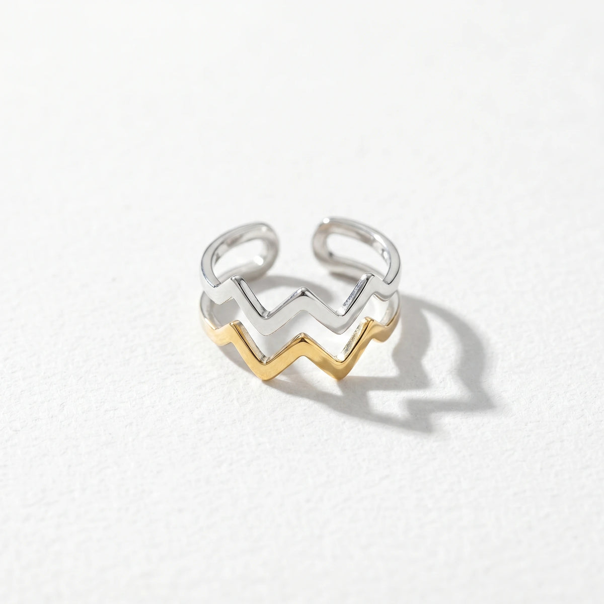 QIAOREN 12954-58 Gold Plated Stainless Steel Two Tone Snake Star Adjustable Rings Set Tarnish Free Waterproof Jewelry