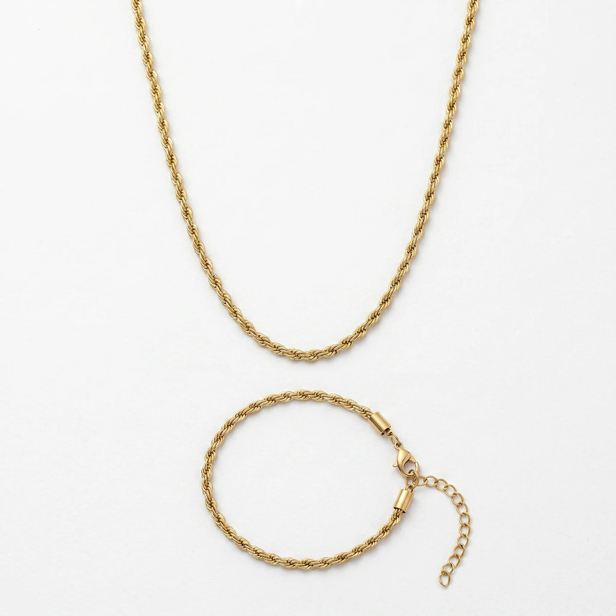 QIAOREN 11497 Minimalist Unisex Twisted Rope Chain Jewelry Set 18K Gold Plated Stainless Steel Daily Wear