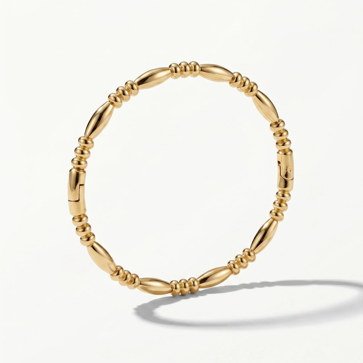 QIAOREN 12678 18K Gold Plated Stainless Steel Beaded Oval Bracelet Waterproof Tarnish Free Stretch Adjustable Women Jewelry