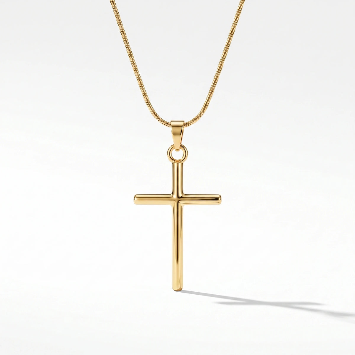 QIAOREN Waterproof Stainless Steel Gold Cross Necklace Classic Christian Pendant Jewelry for Everyday Wear