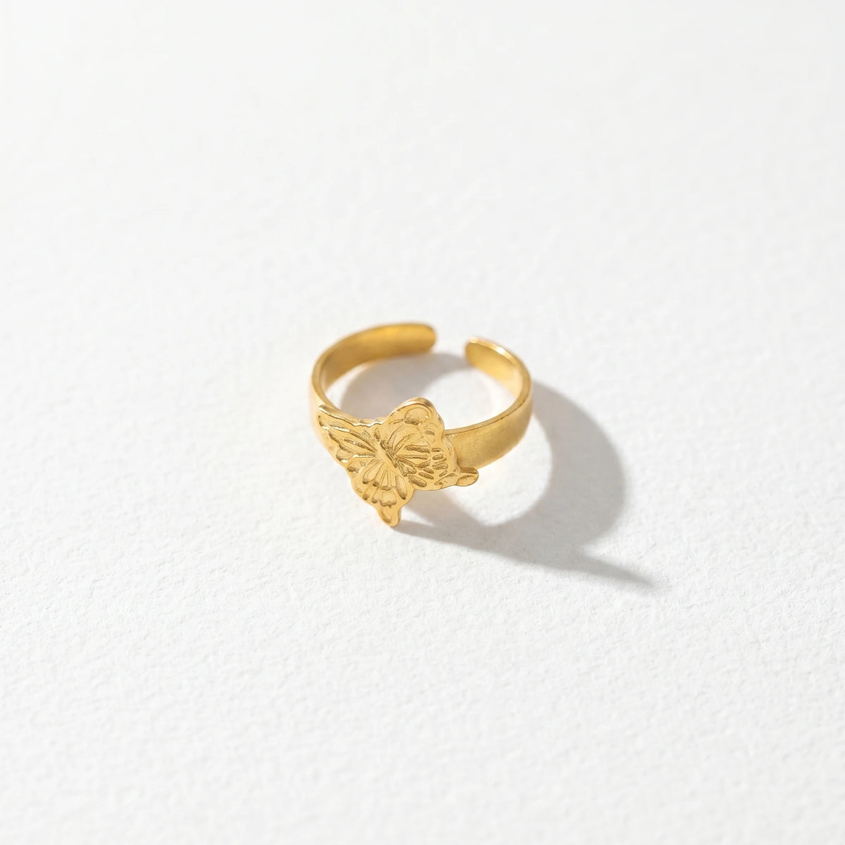 QIAOREN 13111-15 5Pcs 18K Gold Plated Stainless Steel Open Ring Set, Adjustable Stackable Durable Finger Rings