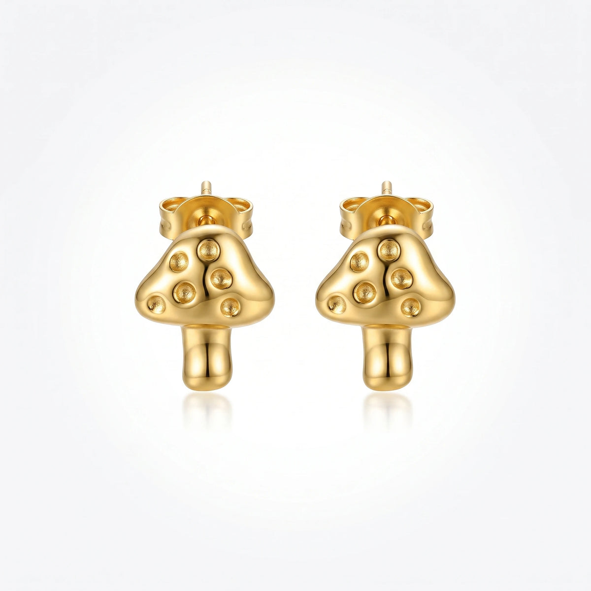 QIAOREN 13242 18K Gold Plated Stainless Steel Mini Mushroom Stud Earrings Cute Polished Spot Mushroom Earring