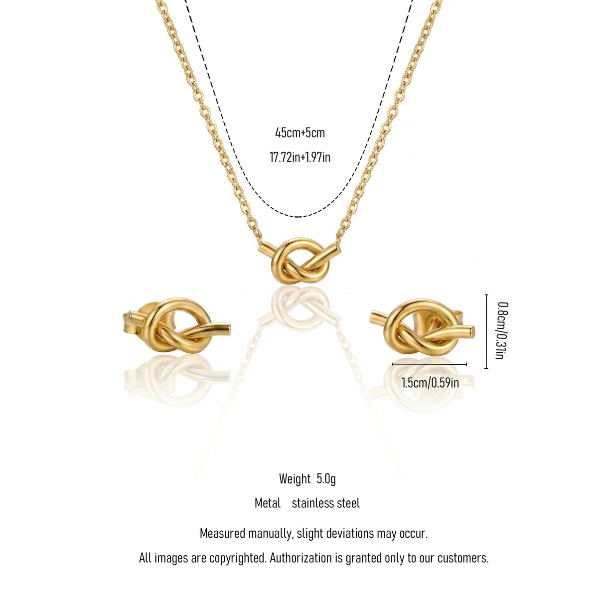 QIAOREN 11739 Boho Beach Love Knot Jewelry Set 18K Gold Stainless Steel Necklace & Earrings for Women
