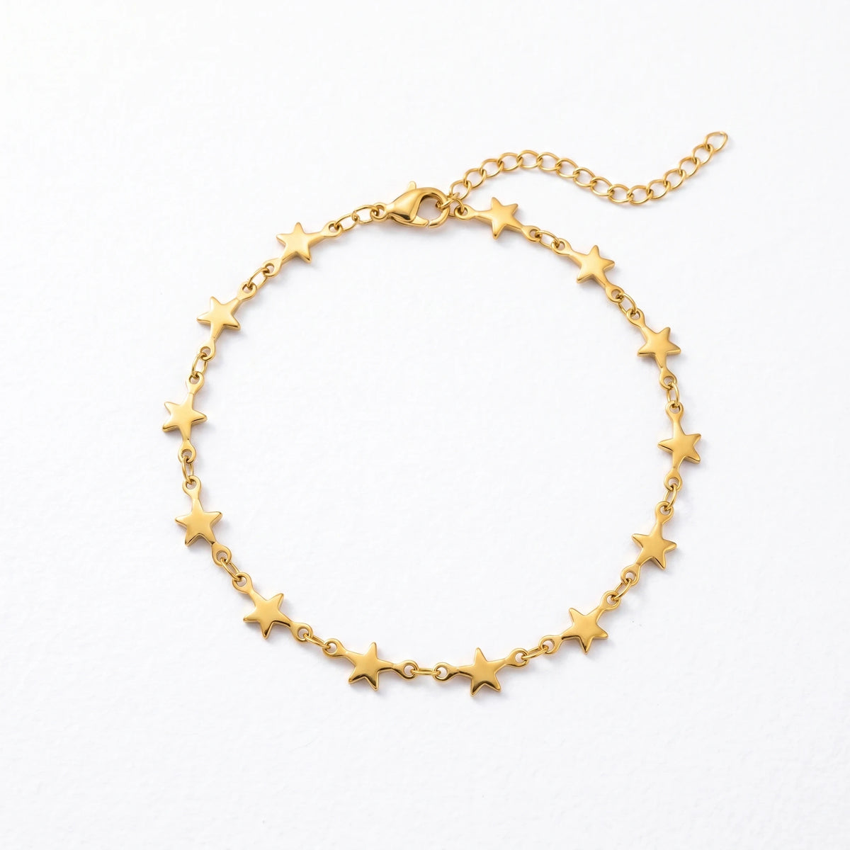 QIAOREN 10784 Hypoallergenic Stainless Steel Star Link Bracelet 18K Gold Plated Adjustable Trendy Fashion Jewelry Gift for Girls