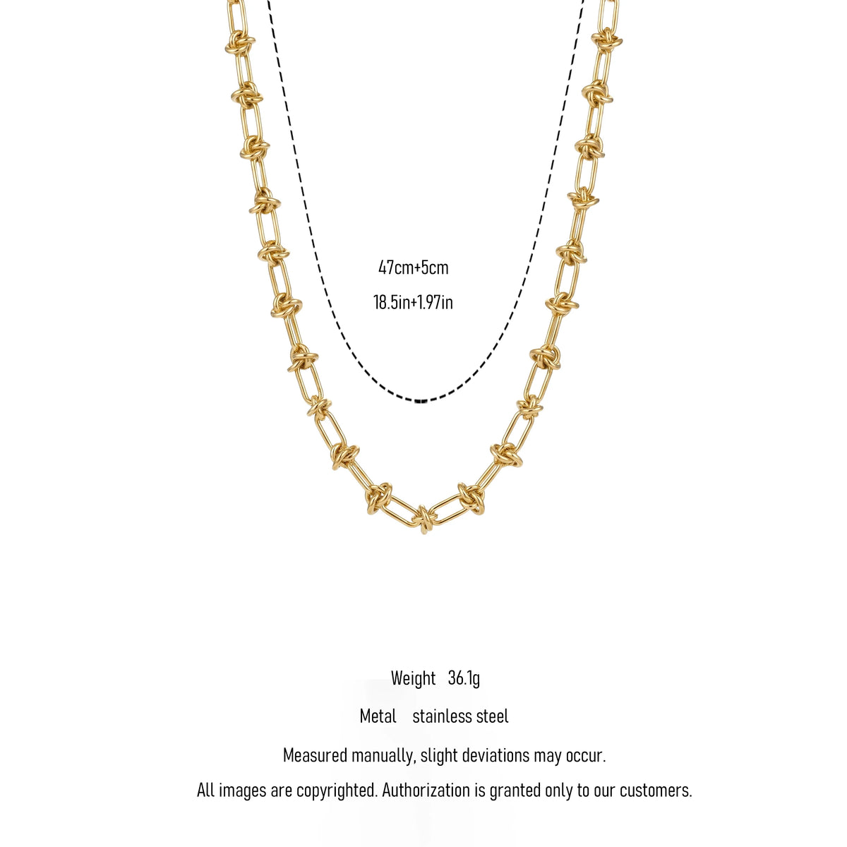 QIAOREN 11967European Hot Selling Hypoallergenic Stainless Steel  Knot Chain Necklace Twisted Knot Paperclip Link Necklaces