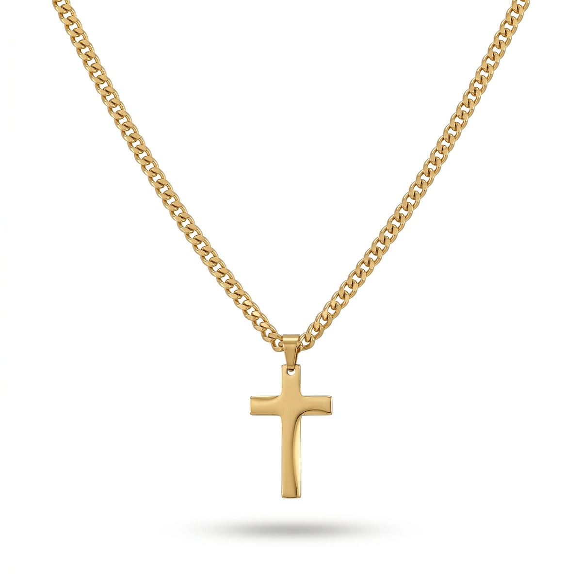 QIAOREN 11361 Tarnish Resistant Waterproof 18K Gold Plated Stainless Steel Thick Cuban Cross Pendant Necklace