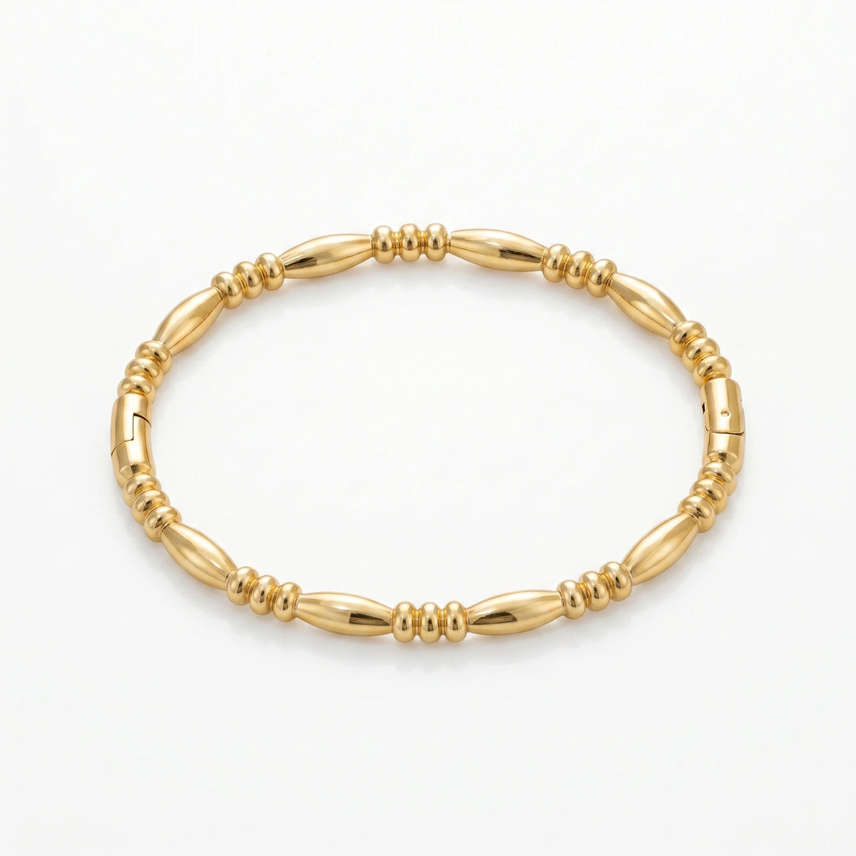 QIAOREN 12678 18K Gold Plated Stainless Steel Beaded Oval Bracelet Waterproof Tarnish Free Stretch Adjustable Women Jewelry