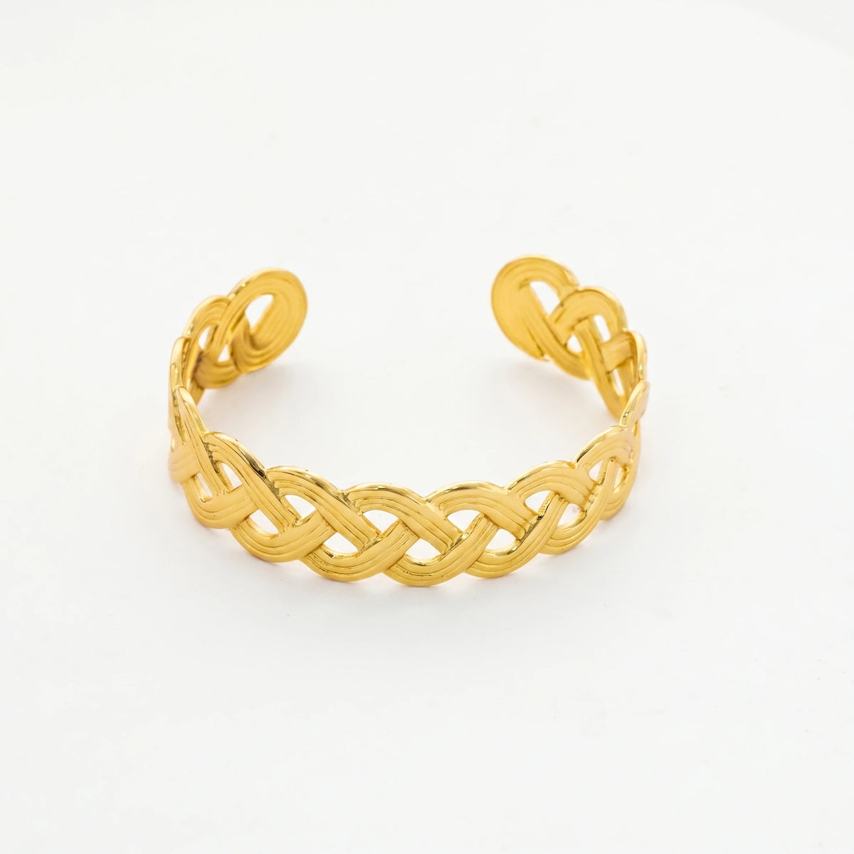 QIAOREN 12727 Vintage Celtic Twisted Woven Wide Cuff Bangle Hypoallergenic Stainless Steel Gold Bracelet Birthday Gift
