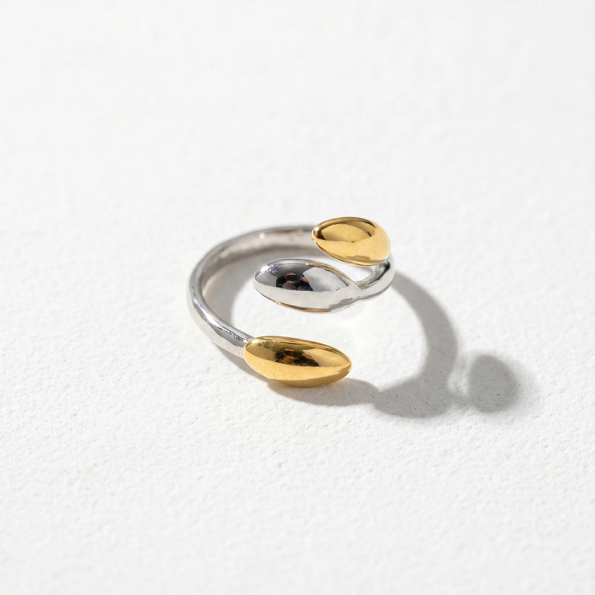 QIAOREN 12923-27 18K Gold Plated 316L Stainless Steel Two Tone Snake Star Adjustable Rings Set Tarnish Free Waterproof Jewelry