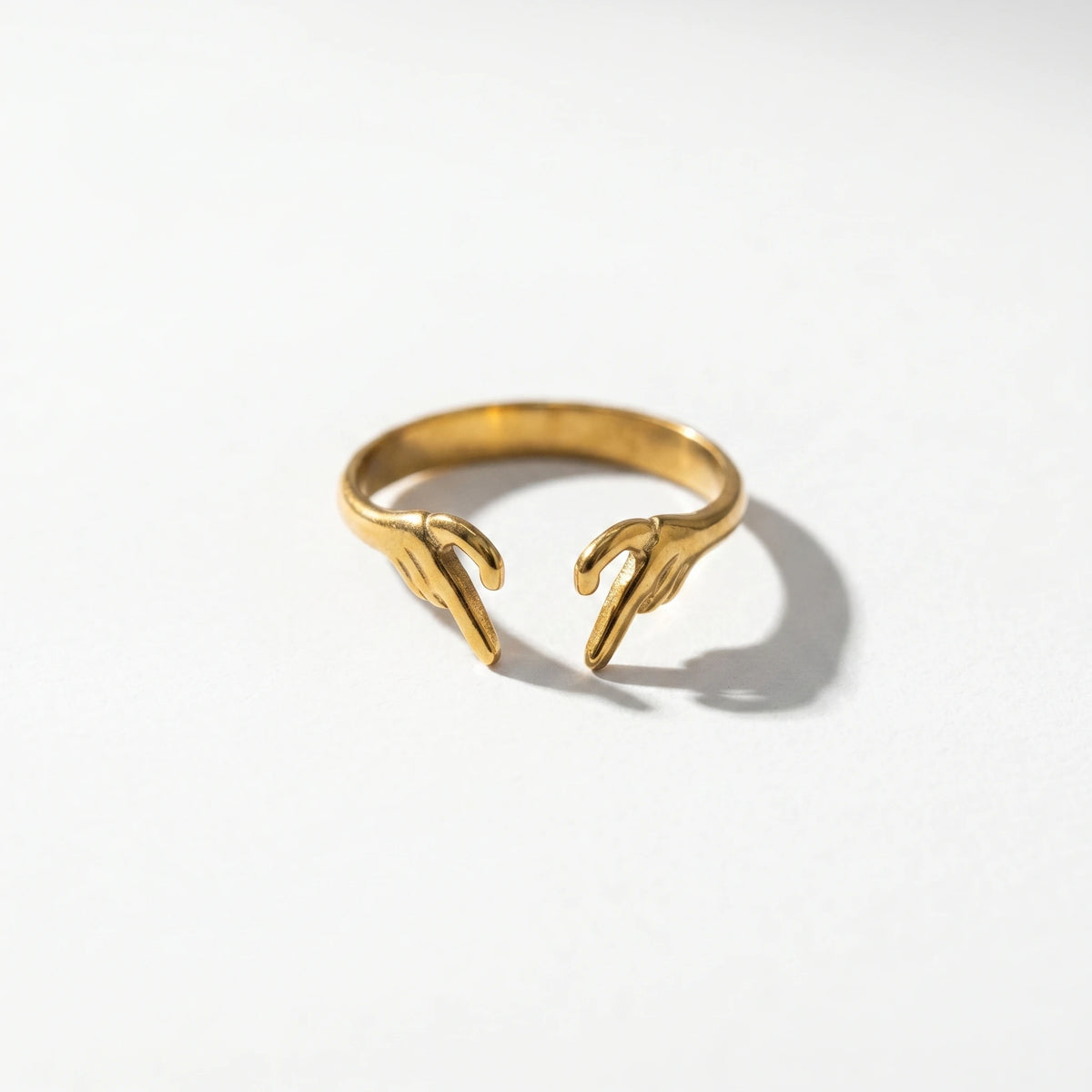 QIAOREN 13066-70 5Pcs 18K Gold Plated Stainless Steel Heart Open Ring Set, Adjustable Stackable Hollow Love Finger Rings