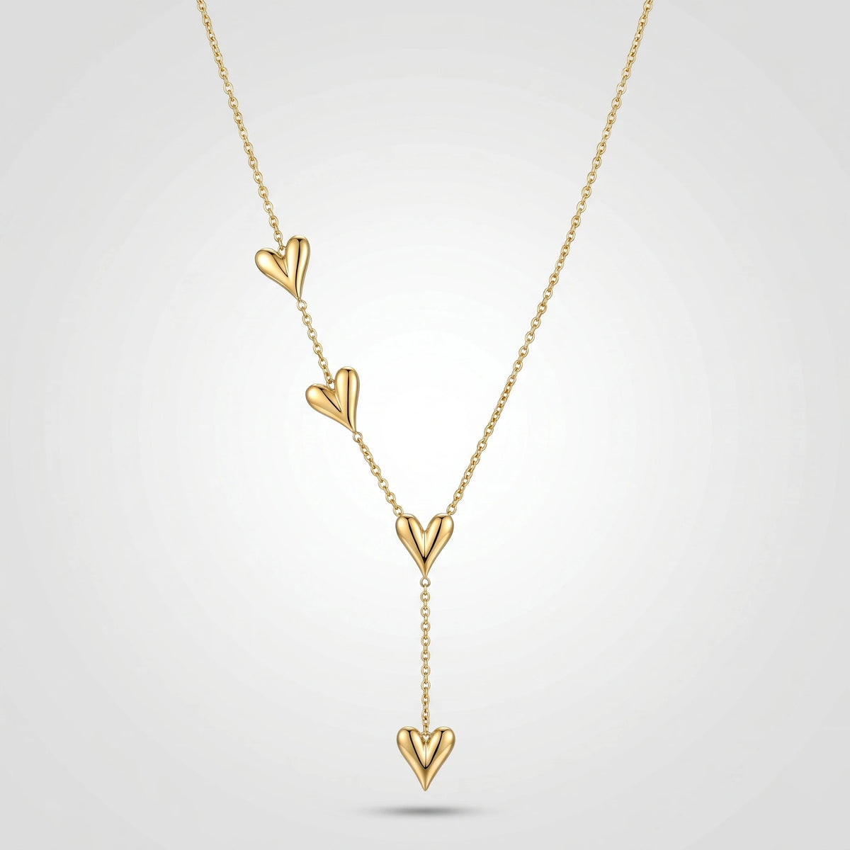 QIAOREN 12880 18K Gold Plated Puffy Heart Y Necklace, Waterproof Tarnish Free Stainless Steel Lariat Heart Jewelry for Women