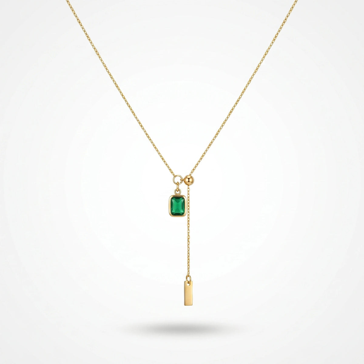 QIAOREN 13554 Stainless Steel Green Gemstone Pendant Necklace Gold Dainty Adjustable Chain Minimalist Jewelry for Women