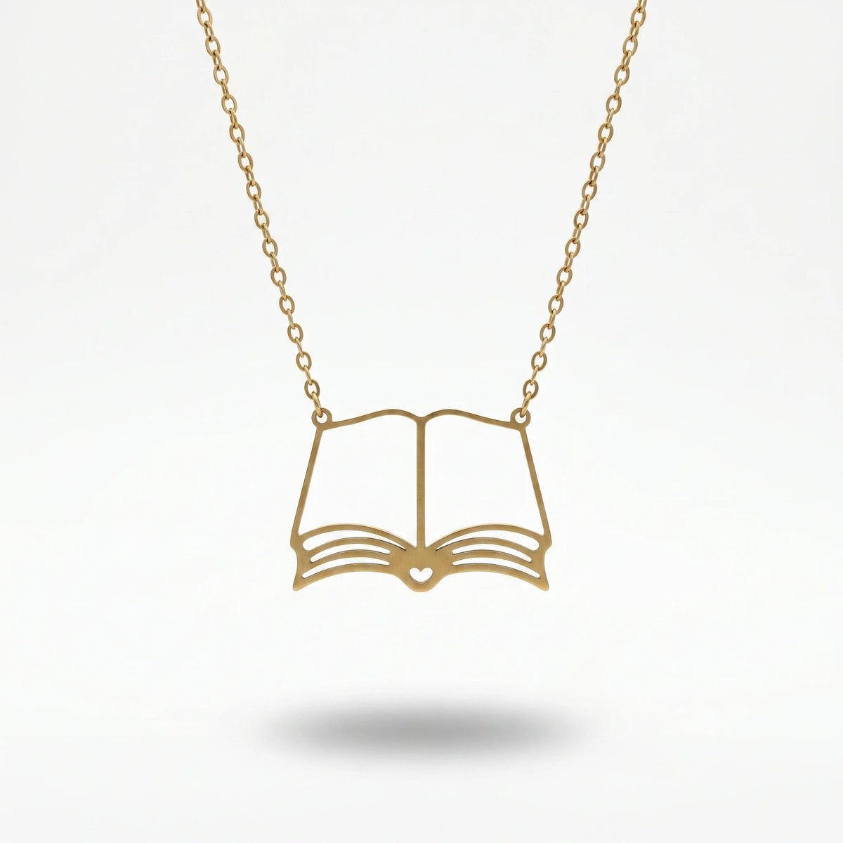 QIAOREN 10806 Hypoallergenic Gold Plated Stainless Steel Open Book Charm Necklace Unisex Dainty Trendy Everyday Bookish Jewelry
