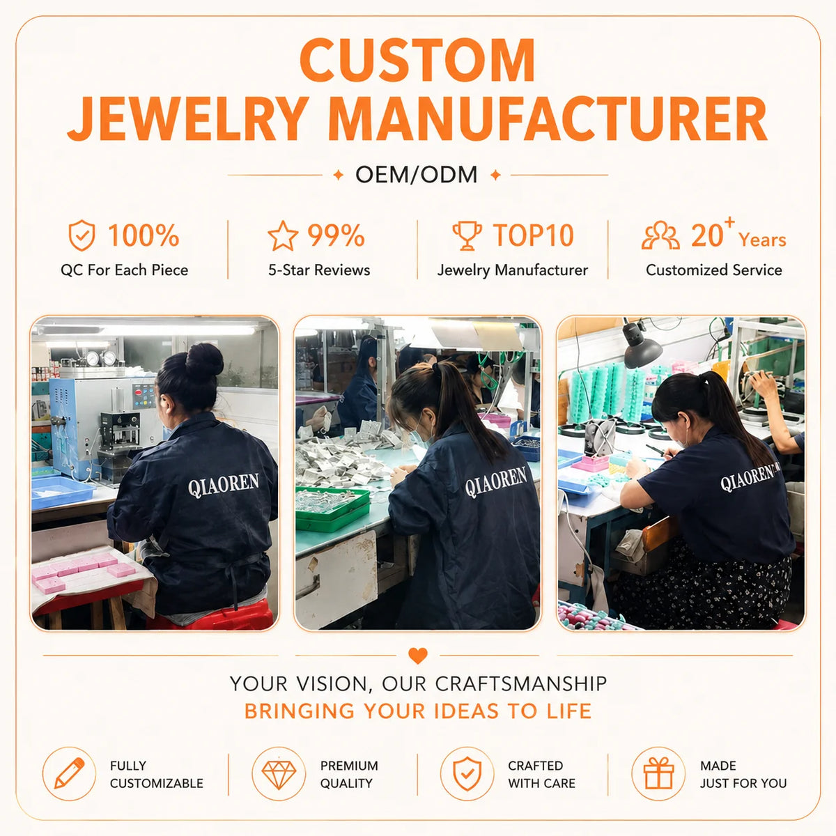 QIAOREN Custom Personalized Arm Cuff Engraved Initial OEM/ODM Pendant Gold Stainless Steel Jewelry