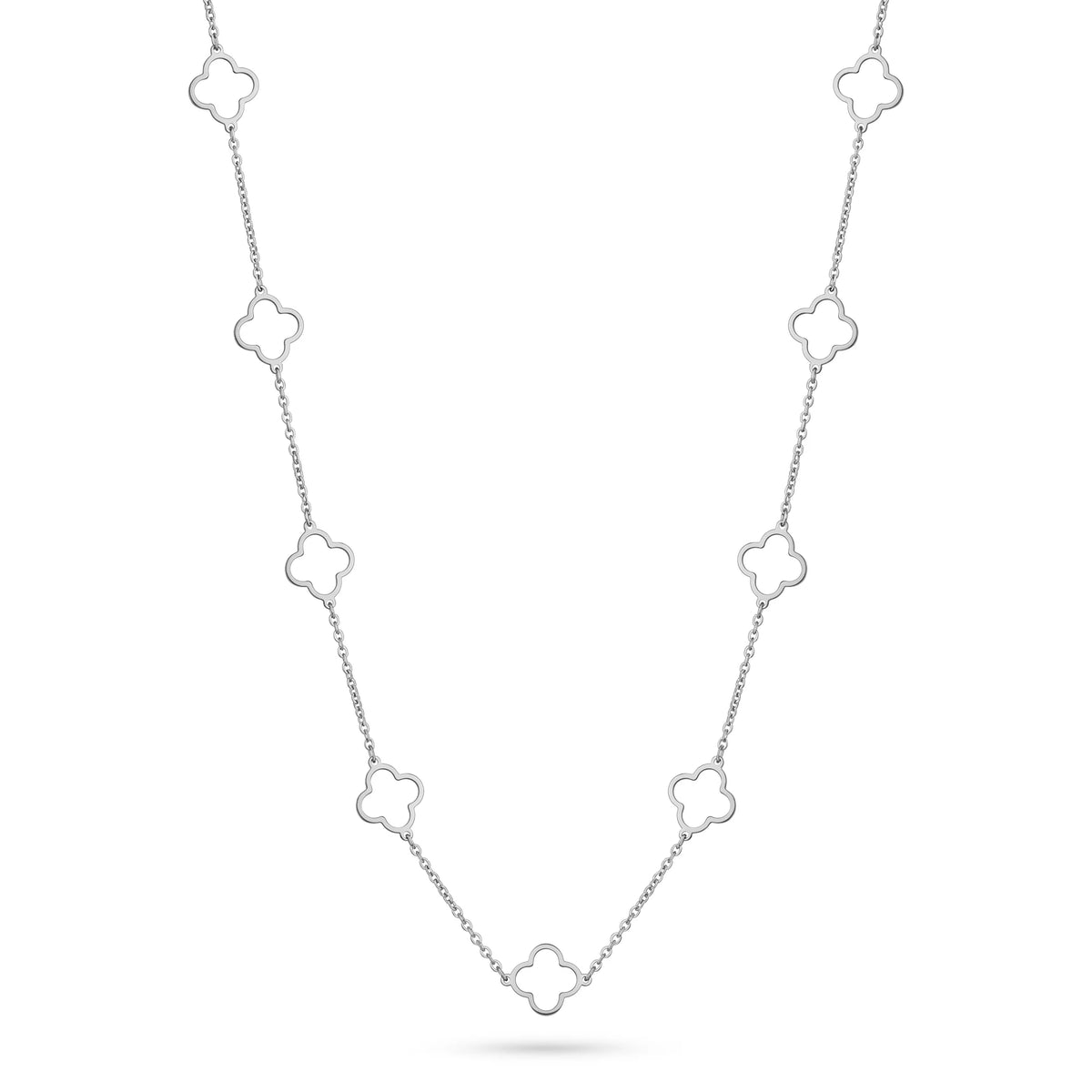 QIAOREN 11357 18K Gold Plated Open Clover Station Necklace Stainless Steel Tarnish Free Waterproof Jewelry