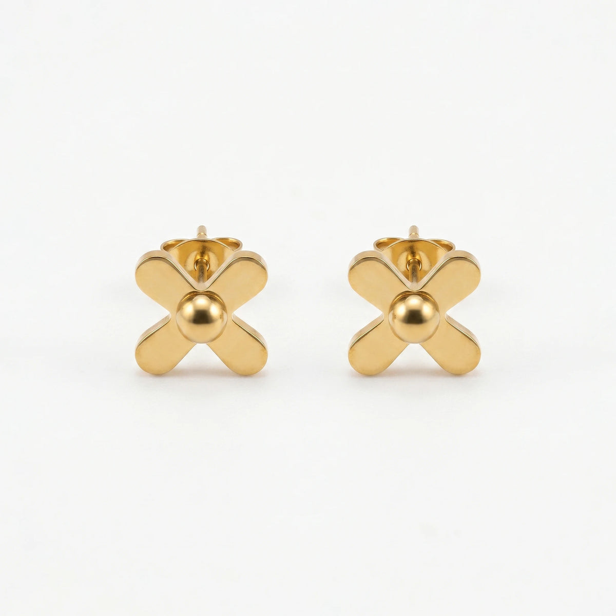 QIAOREN 11774  Ins Chic Solid Cross With Central Ball Stainless Steel Stud Earrings Gold Trend Accessory for American European