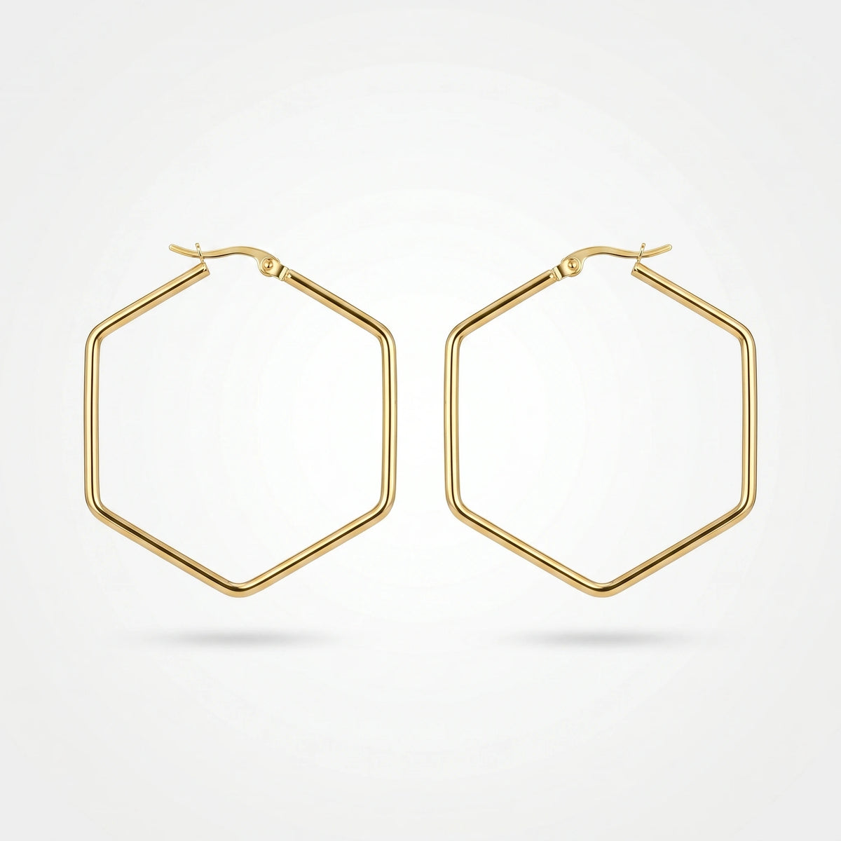 QIAOREN 12325 Trendy Geometric Hexagon Hoop Earrings Gold Stainless Steel Sleek Six Sided Polygon Large Hoops Women US EU