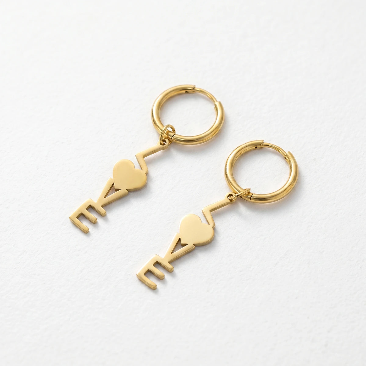 QIAOREN 11870  Gold LOVE Letter Huggie Hoop Earrings Stainless Steel Heart Initial Dangle Earrings Valentine Gift for Women US