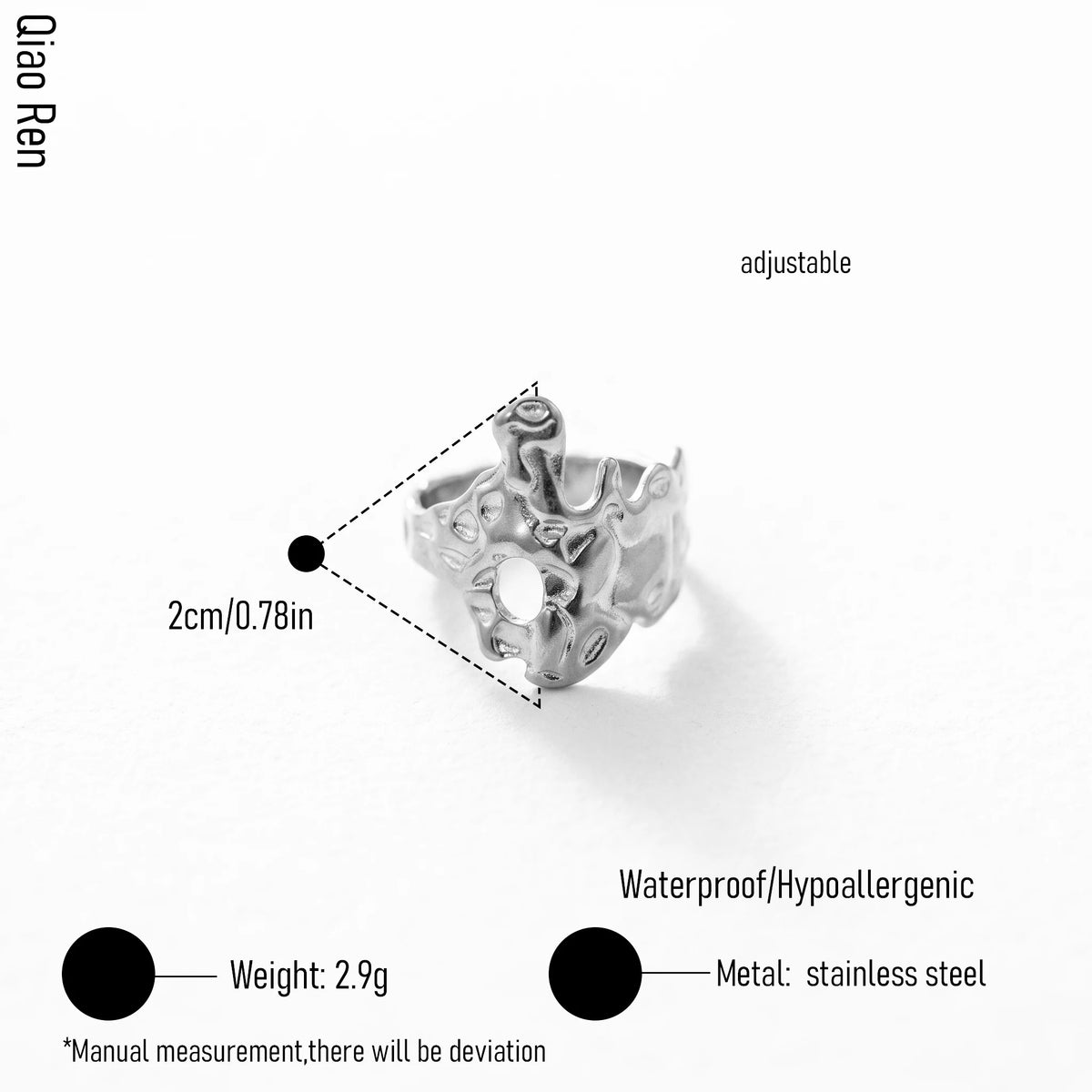 QIAOREN 14207-20 Abstract Flower Open Ring Set, Irregular Textured Adjustable Stackable Ring Jewelry Gift for Daily Outfits