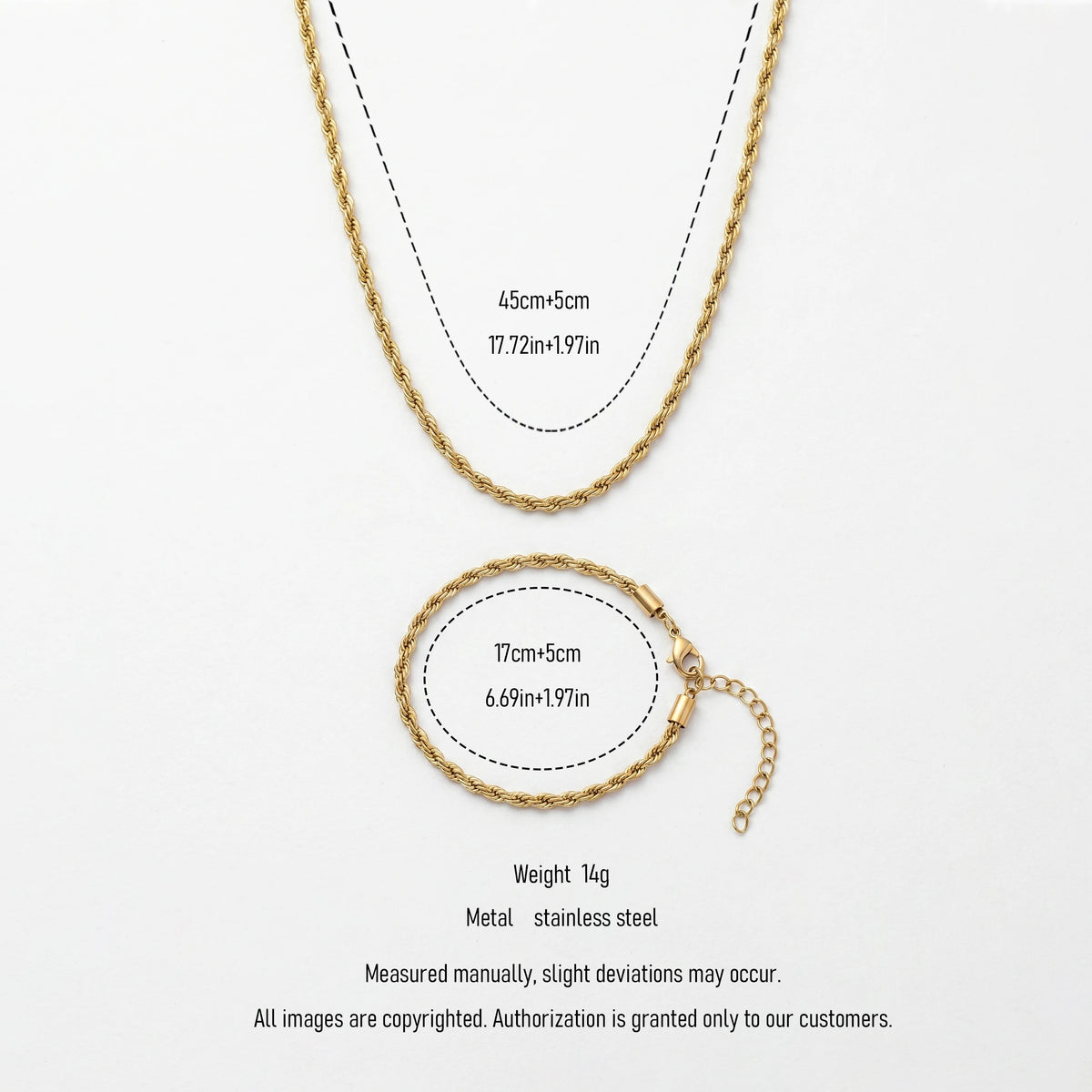 QIAOREN 11497 Minimalist Unisex Twisted Rope Chain Jewelry Set 18K Gold Plated Stainless Steel Daily Wear