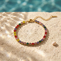 QIAOREN 13367 Gold Plated Stainless Steel Rainbow Tennis Bracelet Colorful Crystal CZ Bracelet for Women