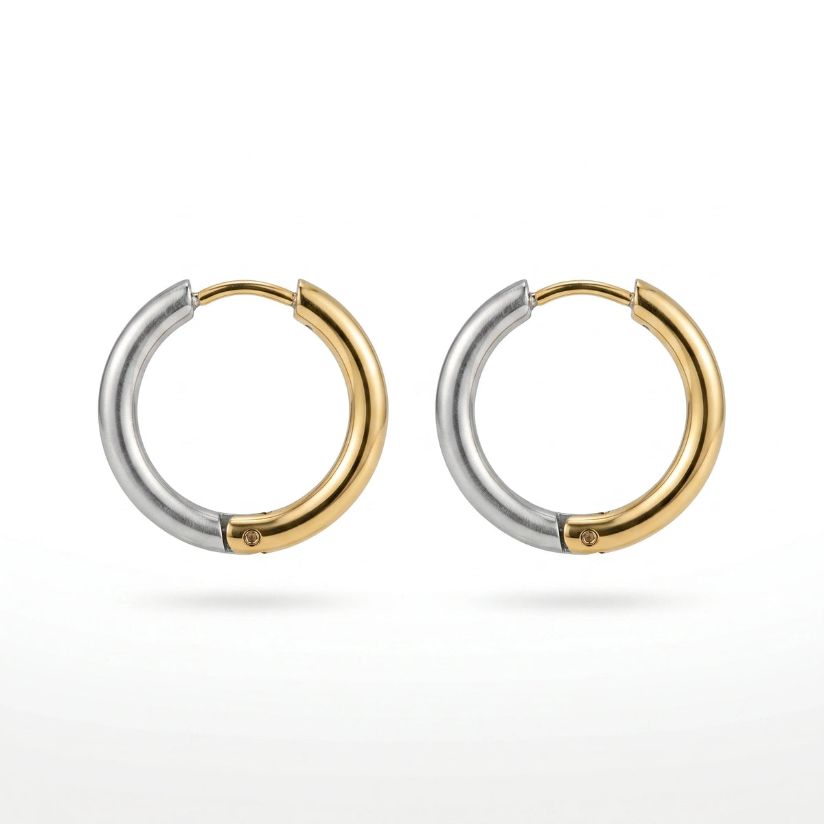 QIAOREN 12757 Trend Two Tone Split Circle Earrings Stainless Steel Silver Gold Chunky Huggie Hoop Stack Accessory
