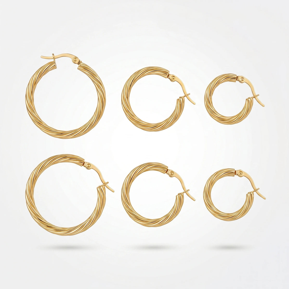 QIAOREN 12422Elegant Quiet Luxury Textured Screw Thread Hoops Gold Stainless Steel French Retro Twisted Cable Statement Earrings