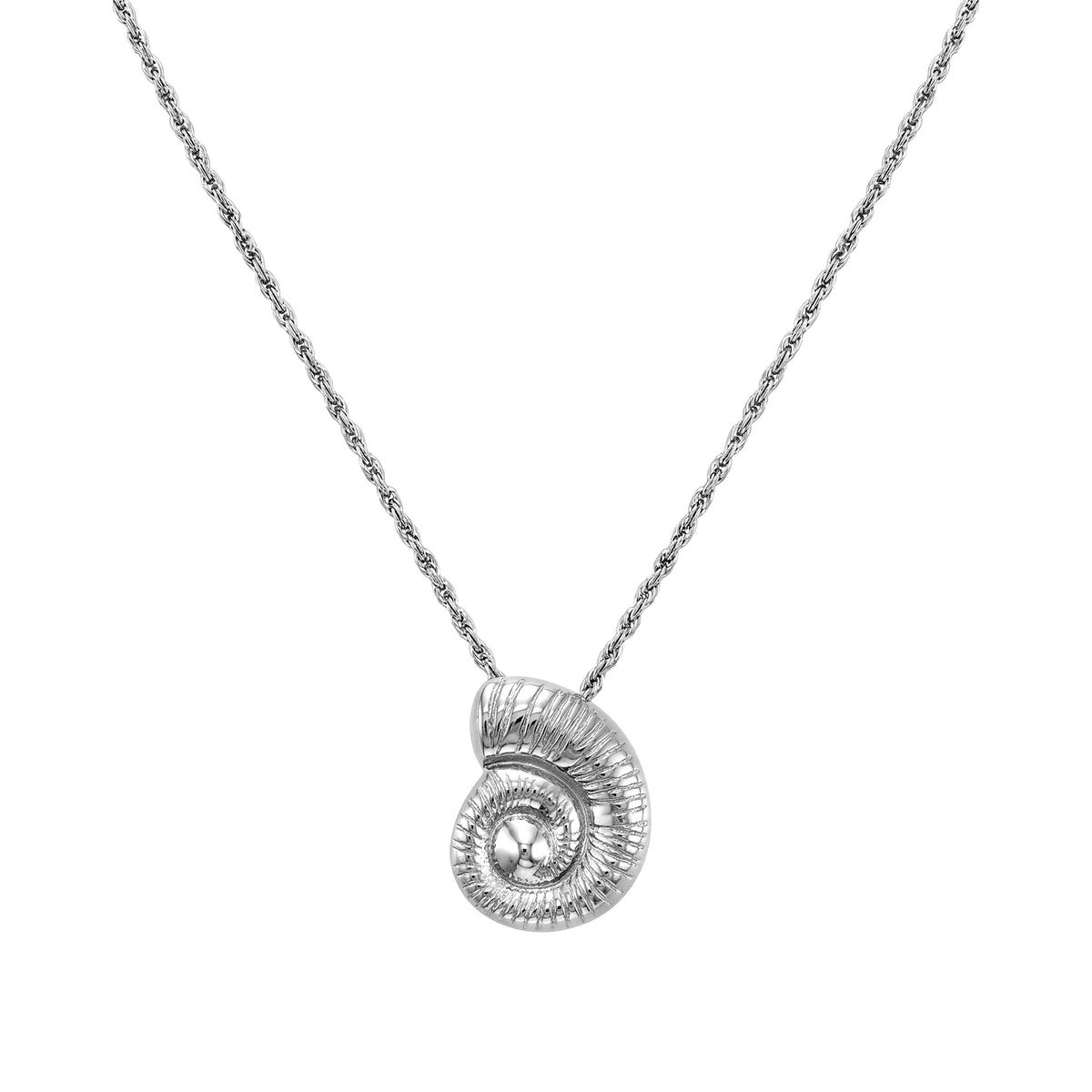 QIAOREN 11725 Retro Embossed Conch Pendant Necklace Gold Stainless Steel Twist Rope Chain Nautical Jewelry for Western Girls