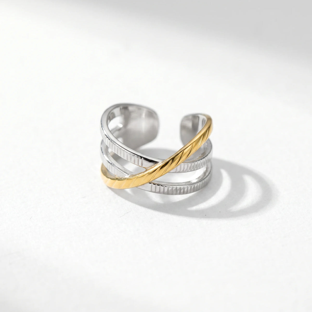 QIAOREN 12933-37 18K Gold Plated 316L Stainless Steel Two Tone Snake Star Adjustable Rings Set Tarnish Free Waterproof Jewelry