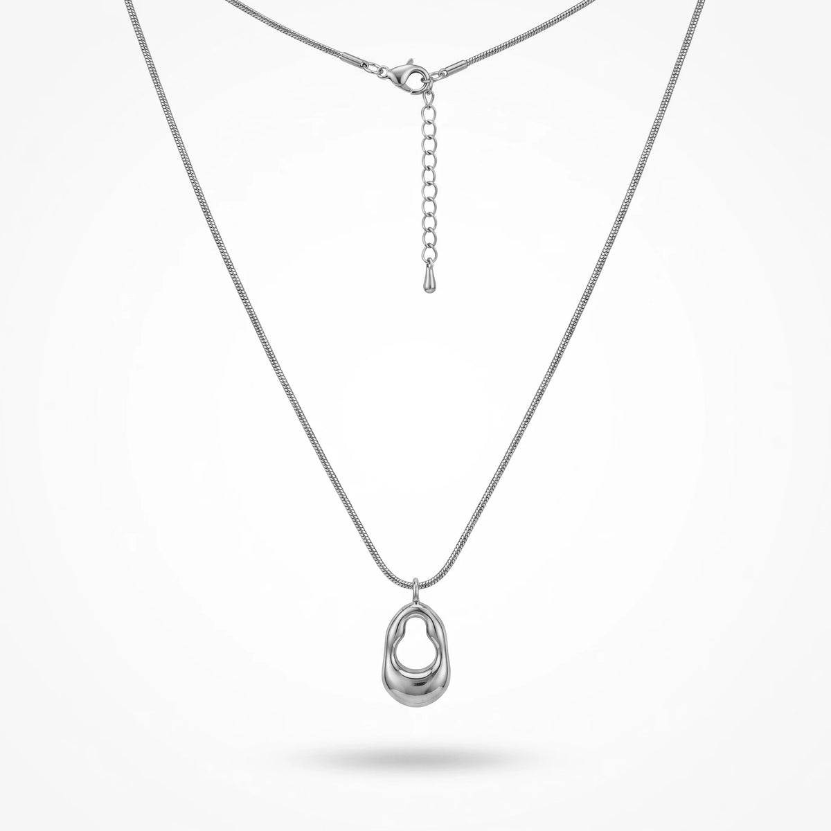 QIAOREN 11071 Stainless Steel Gold Snake Chain Necklace Hollow Irregular Oval Pendant Adjustable Minimalist Women Jewelry Gift