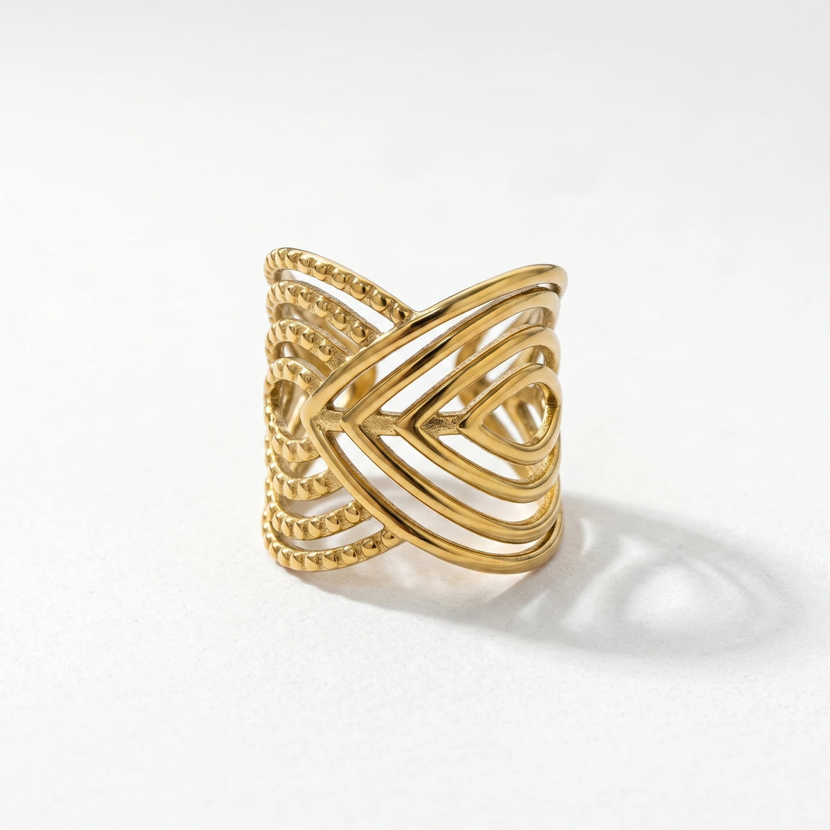 QIAOREN 13126-30 5Pcs 18K Gold Plated Stainless Steel Open Ring Set, Adjustable Stackable Durable Finger Rings